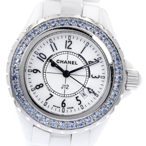 CHANEL J12 white ceramic H1179 blue sapphire bezel Quartz Ladies_896962 - Picture 1 of 7